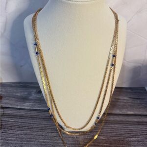 Vintage 1970’s Sarah Coventry Gold Necklace with Blue Accents